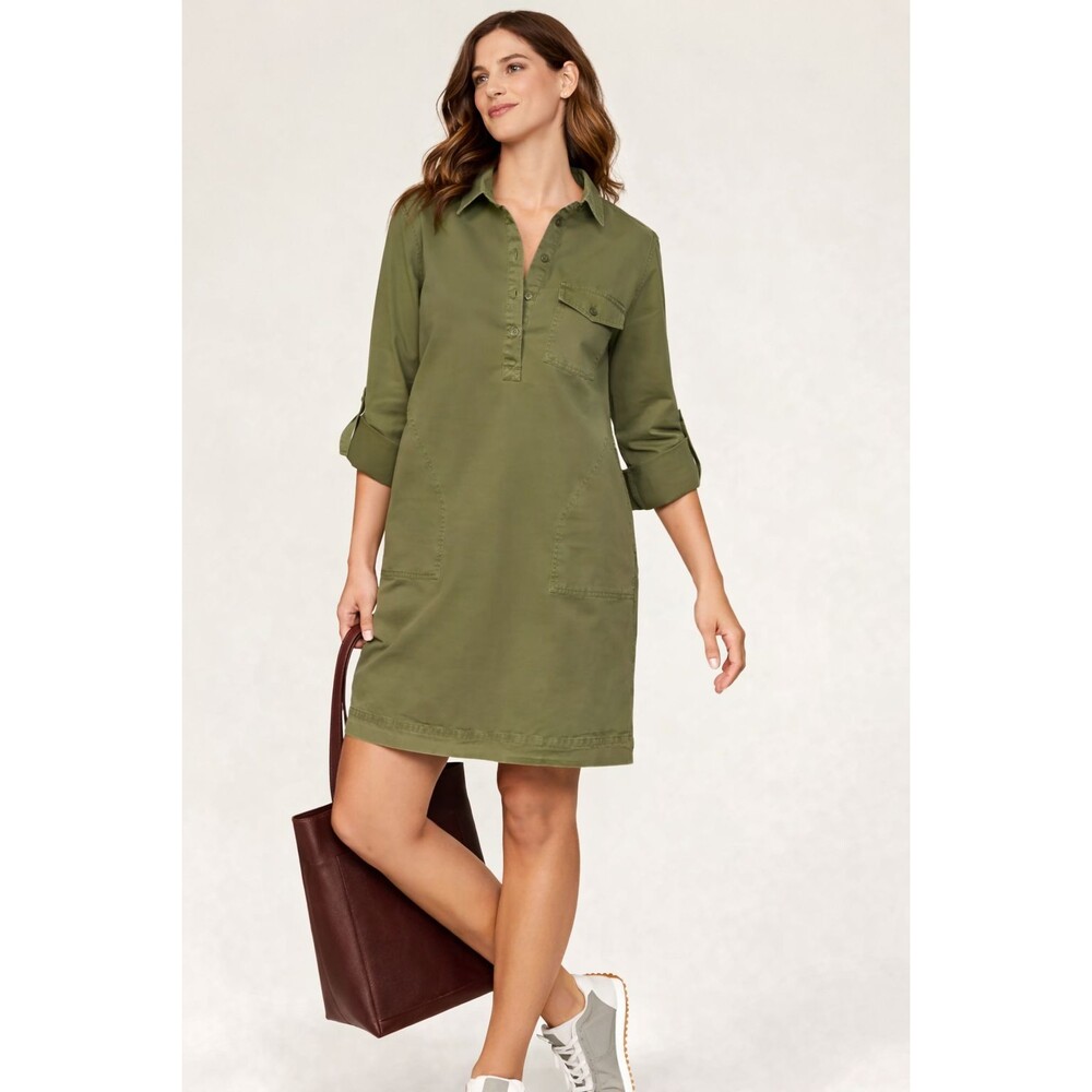 Michael Stars Eleanor Shirt Dress Size Medium Dark Khaki Thick Cotton